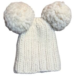 Eugenia Kim Cream Wool Chunky‎ Knit Beanie Hat Double Pom Pom Ears Made in Peru